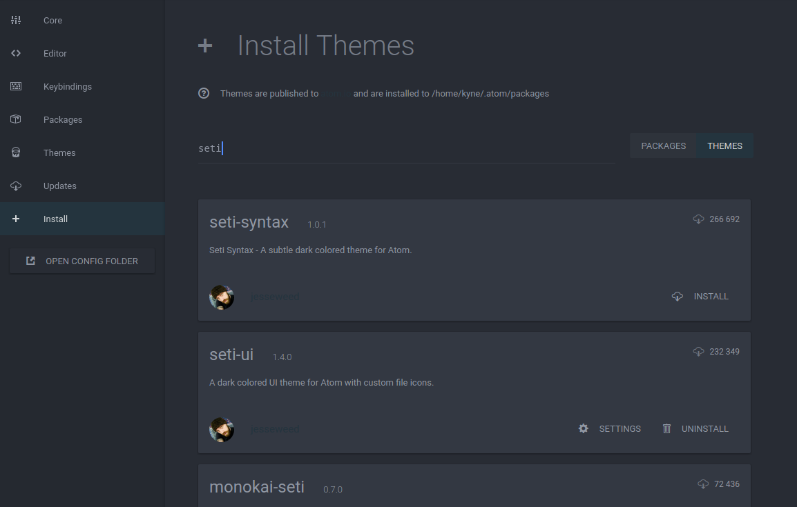 Installing new themes in Atom